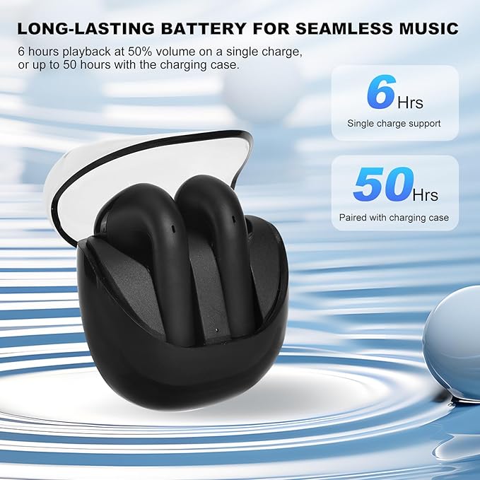Space Capsule Pro E19 Wireless Bluetooth 5.3 Earbuds, 50H Playtime, Deep Bass, Waterproof, In-Ear Headphones with Mic, Black