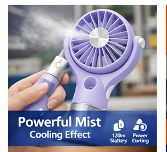 🌬️ Spray Fan Portable Handheld Mist Fan with Water Spray | 100 Speed | Oscillating | USB Rechargeable | Mini Personal Cooler