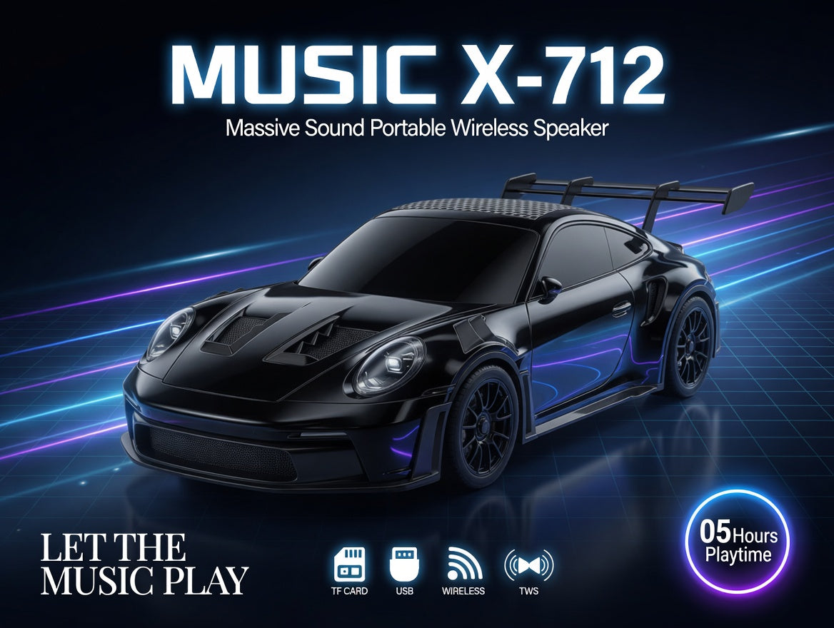 MUSIC X-712 Porsche GT Car Shape Bluetooth Speaker – Massive Sound with TWS | Rs. 3499 with Free Delivery