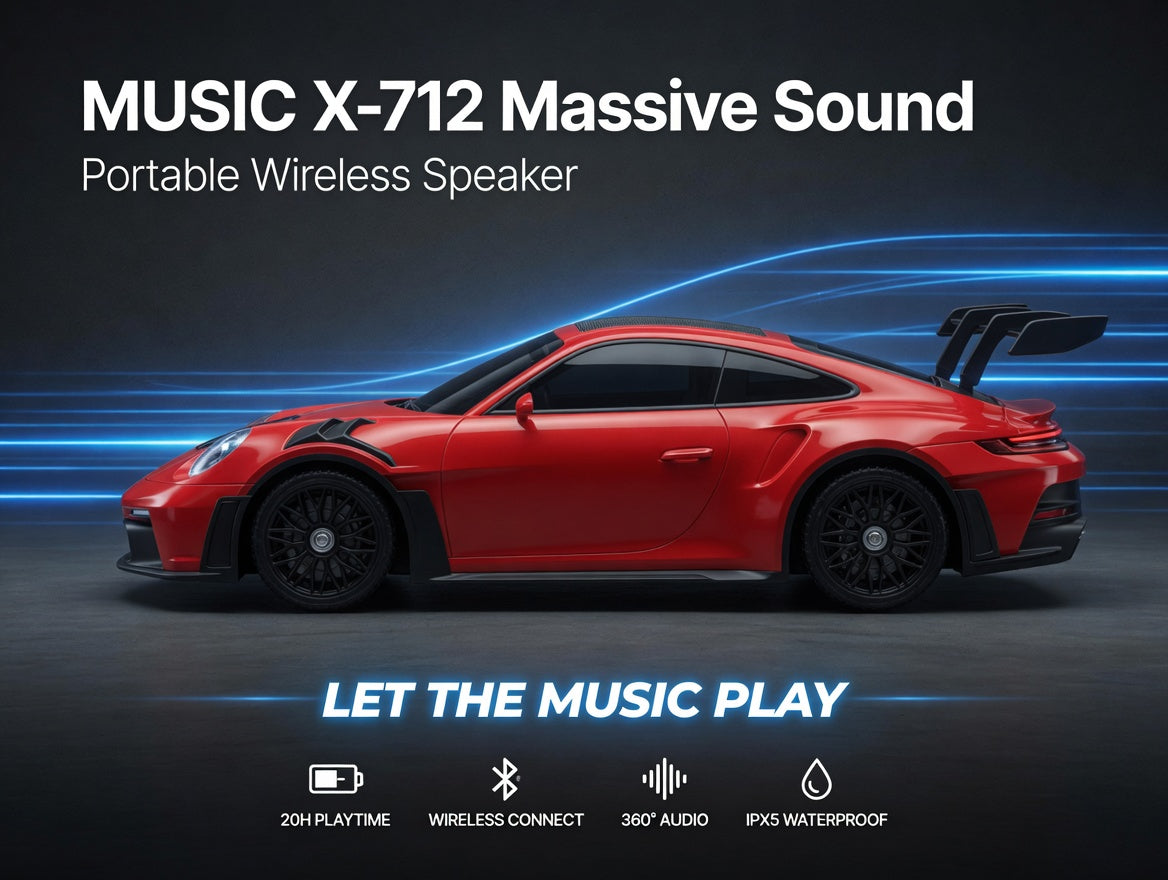 MUSIC X-712 Porsche GT Car Shape Bluetooth Speaker – Massive Sound with TWS | Rs. 3499 with Free Delivery