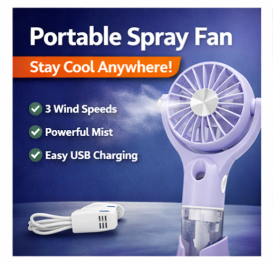 🌬️ Spray Fan Portable Handheld Mist Fan with Water Spray | 100 Speed | Oscillating | USB Rechargeable | Mini Personal Cooler