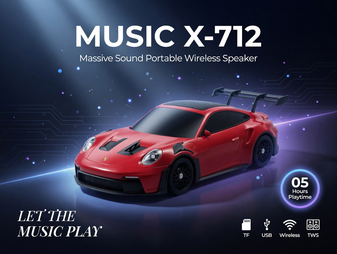 MUSIC X-712 Porsche GT Car Shape Bluetooth Speaker – Massive Sound with TWS | Rs. 3499 with Free Delivery