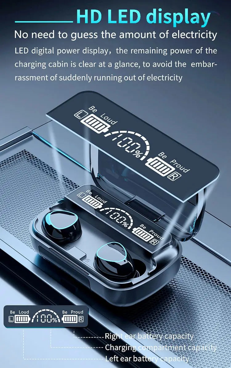 M10 TWS Wireless Earbuds – LED Display & Emergency Power Bank