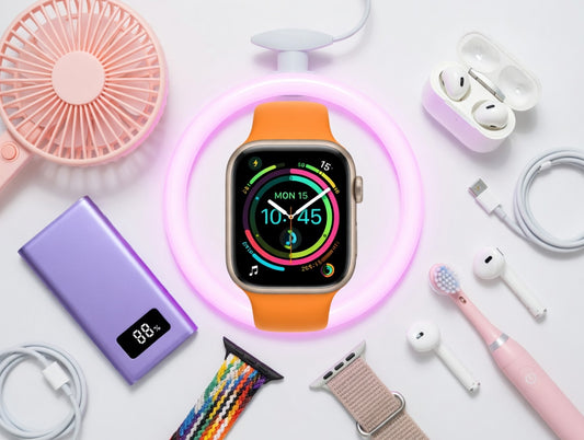 HR600 8-in-1 Premium Gadget Gift Set Pakistan | Smartwatch + Earbuds + Fan + Power Bank | AuraMobile