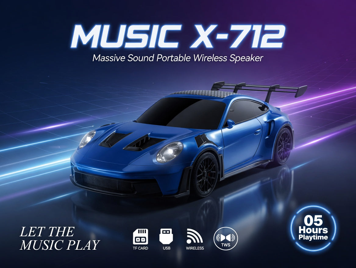 MUSIC X-712 Porsche GT Car Shape Bluetooth Speaker – Massive Sound with TWS | Rs. 3499 with Free Delivery